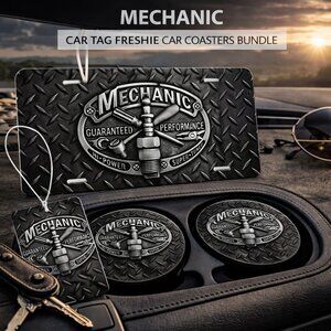 Mechanic Car Tag Car Freshie Car Coasters Gift Set Bundle